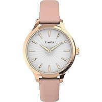 Timex Women's Peyton 36mm Watch – Rose Gold-Tone Case White Dial with Pink Genuine Leather Strap