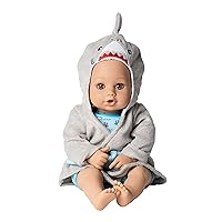 Adora Bath Toy Baby Doll in Baby Shark Themed Bathrobe - 13 Inch Water Toy with Quickdri Body,Gray and Blue
