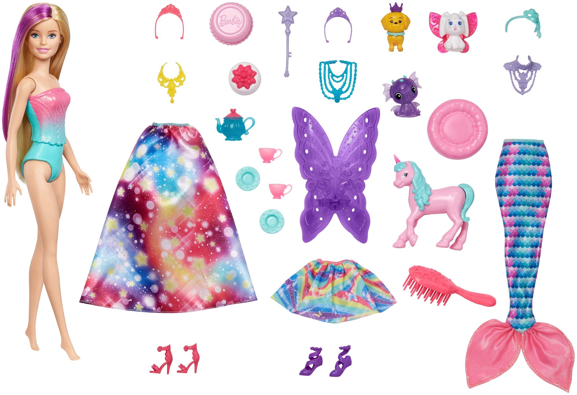 Barbie Dreamtopia Advent Calendar: Blonde Doll, 3 Fairytale Doll Fashions, 10 Accessories and 10 Storytelling Pieces Including 3 Pets, for 3 to 7 Years Old