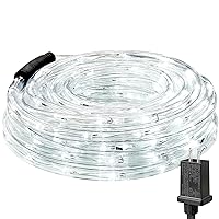 Lighting EVER 33ft 240 LED Outdoor Rope Lights Cool White 6000K, 24 V Connectable, Waterproof Clear Tube String Lights for Deck Railing, Patio Ground, Garden, Yard Lawn, Flower Bed Landscape, Camping