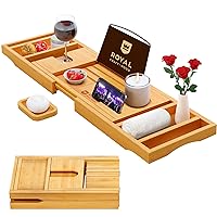 ROYAL CRAFT WOOD Premium Foldable Bathtub Tray - Expandable Bath Tray for Tub - Unique House Warming Bath Tub Tray Wood - Luxury Bathtub & Bathroom Accessories for New Home, Relaxing Spa, Women