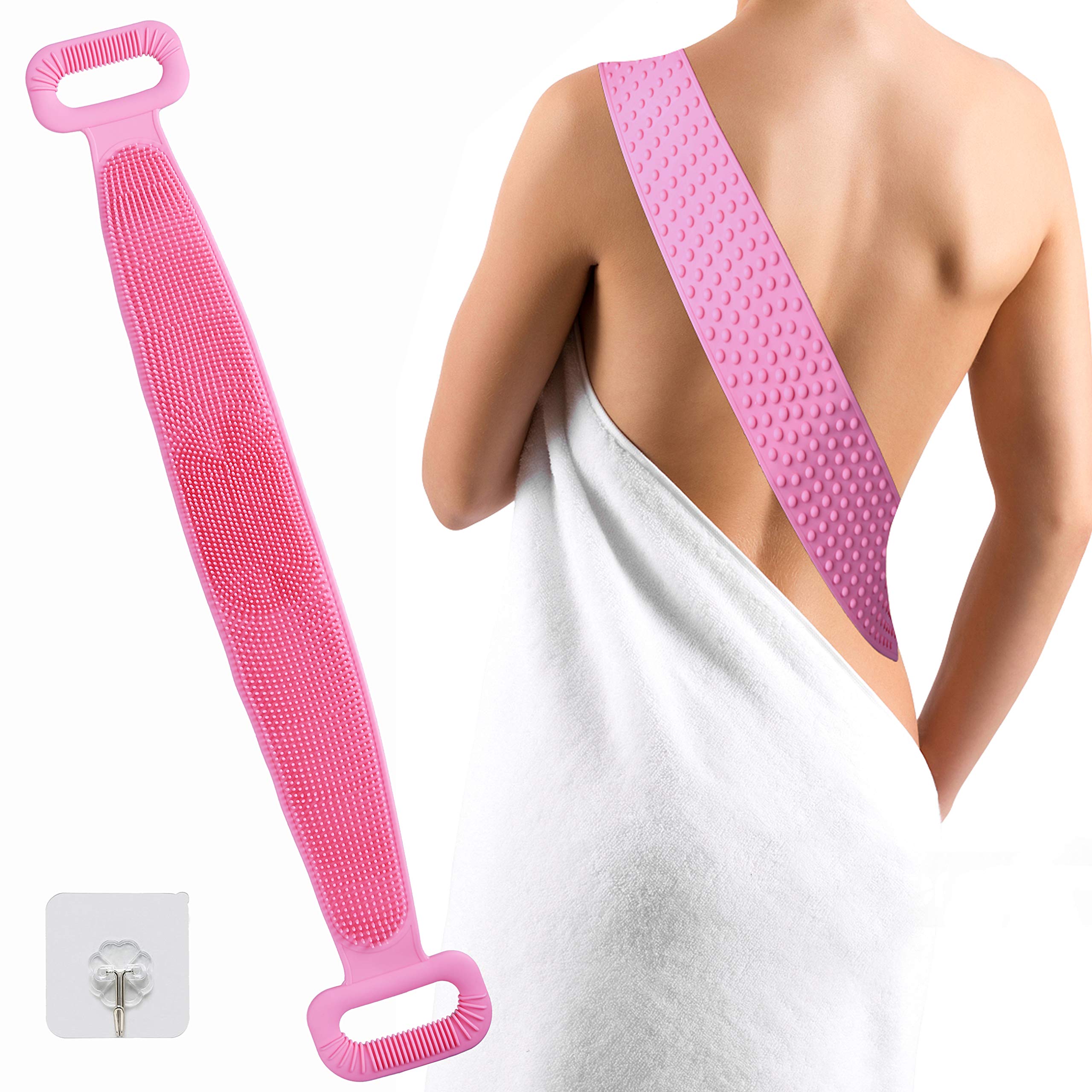 Back Scrubber, Silicone Back Scrubber for Shower, Body Scrubber, Silicone Body Scrubber, Exfoliating Body Scrubber, Exfoliating Long Silicone Body Back Scrubber (Pink)