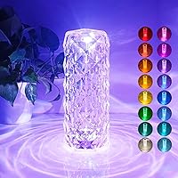 Small Crystal Table Lamp Touch Control Lamp with Remote 16 Changing Color USB Rechargeable Battery Operated Rose Diamond Lamp for Party Bar