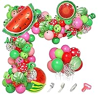 Ouddy Party 140PCS Watermelon Party Decorations Balloon Arch Garland Kit - Red Green Polka Dot Watermelon Balloons Watermelon Vines for Baby Shower Birthday Summer One in a Melon Party Decorations
