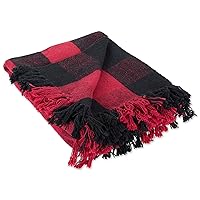 DII Buffalo Check Collection Rustic Farmhouse Throw Blanket with Tassles, 50x60, Tango Red/Black