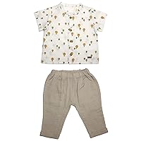 Baby Boy 2-Piece Clothing Set Buttoned Short Sleeve Shirt and Muslin Pants Set, Toddler Boy Outfit Hot Air Balloons