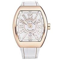 Men's 'Vanguard' Rose Gold White Dial White Rubber/Leather Strap Automatic Watch 45SCWHTWHTGLDSN