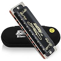 East top Diatonic Harmonica Key of C 10 Holes 20 Tones 008K Blues Harp Mouth Organ Harmonica with Black Cover, Top Grade Harmonica for Adults, Professionals and Students as Gift