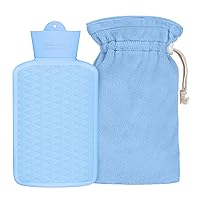 Silicone Hot Water Bottle, 1L Hot Water Bag for Pain Relief, Hot & Cold Compress, Hand & Feet Warmer, Menstrual Cramps Relief (Blue)