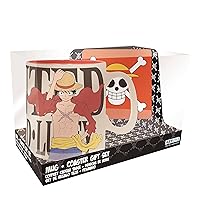 ABYSTYLE One Piece Luffy Ceramic Coffee Tea Mug 16 Oz. & Absorbent Coaster Gift Set Anime Manga Drinkware 2 Pcs