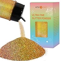 HTVRONT Holographic Fine Gold Glitter Powder - 50g Extra Fine Glitter Powder, 1.76oz Double-Duty Cap Resin Glitter, Non-Toxic Glitter for Slime, Nails, Candle Making, Crafts
