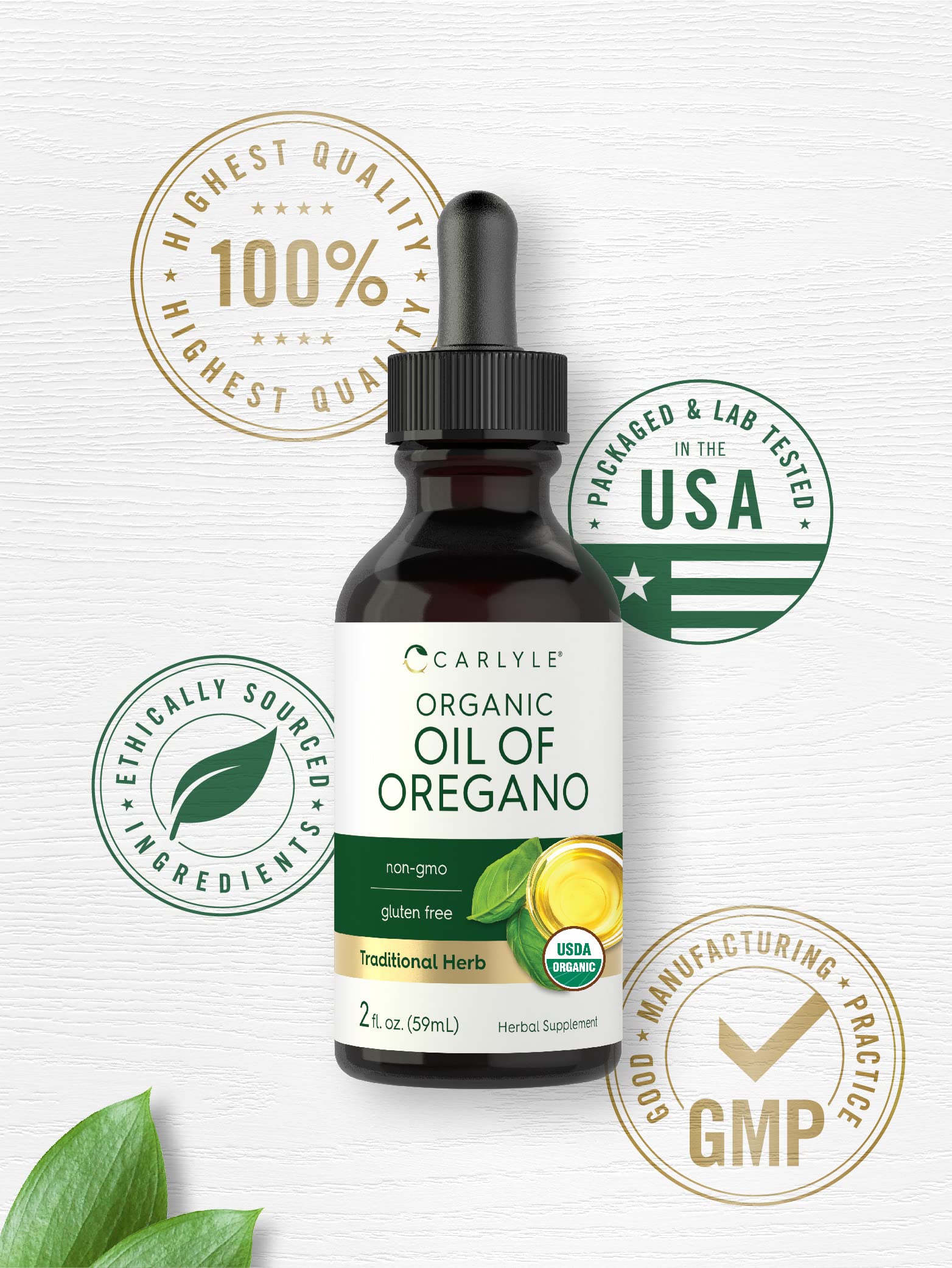 Carlyle Organic Oil of Oregano | 2 fl oz Liquid | Vegan, USDA Certified | Non-GMO, Gluten Free Drops