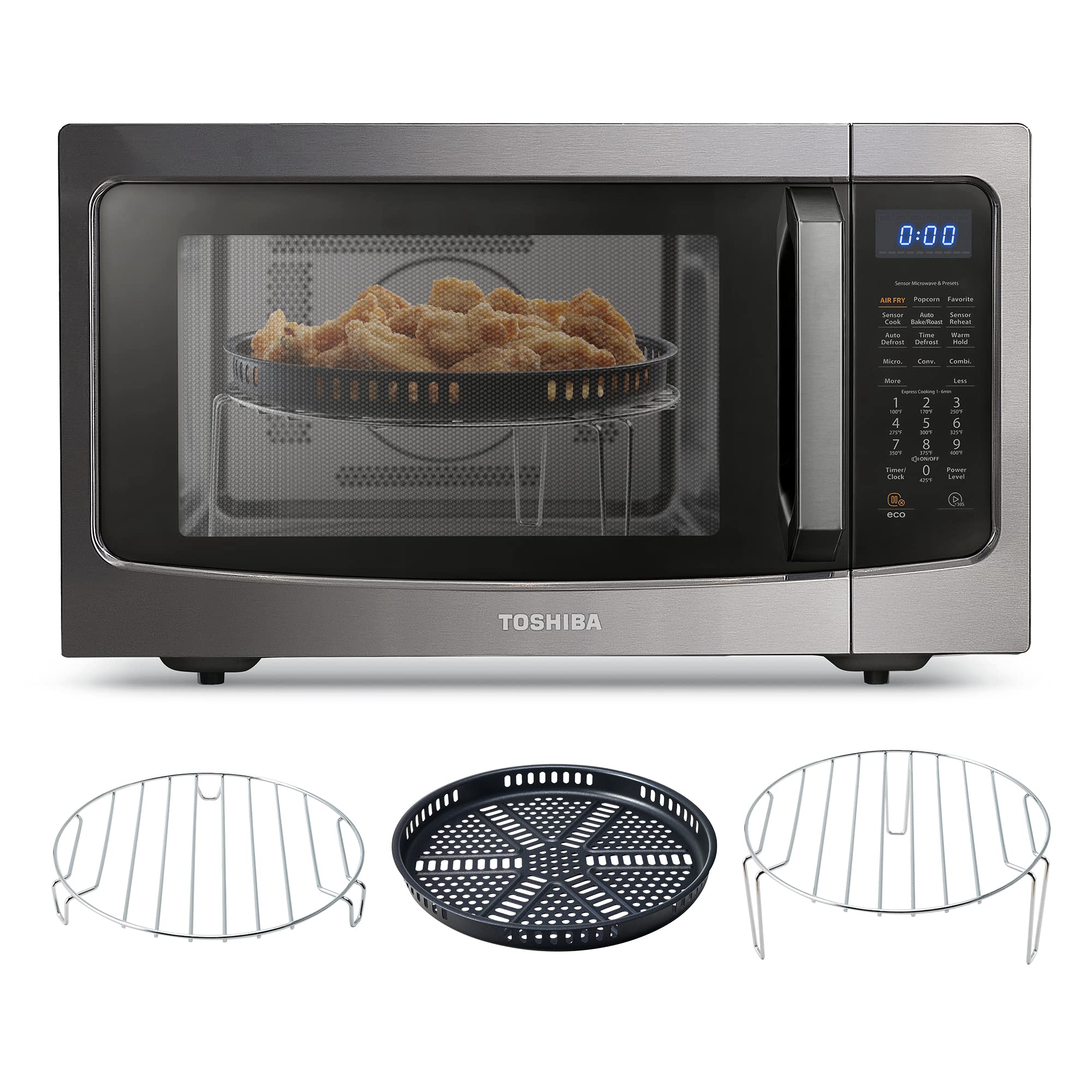 Toshiba 4-in-1 ML-EC42P(BS) Countertop Microwave Oven, Smart Sensor, Convection, Air Fryer Combo, Mute Function, Position Memory 13.6