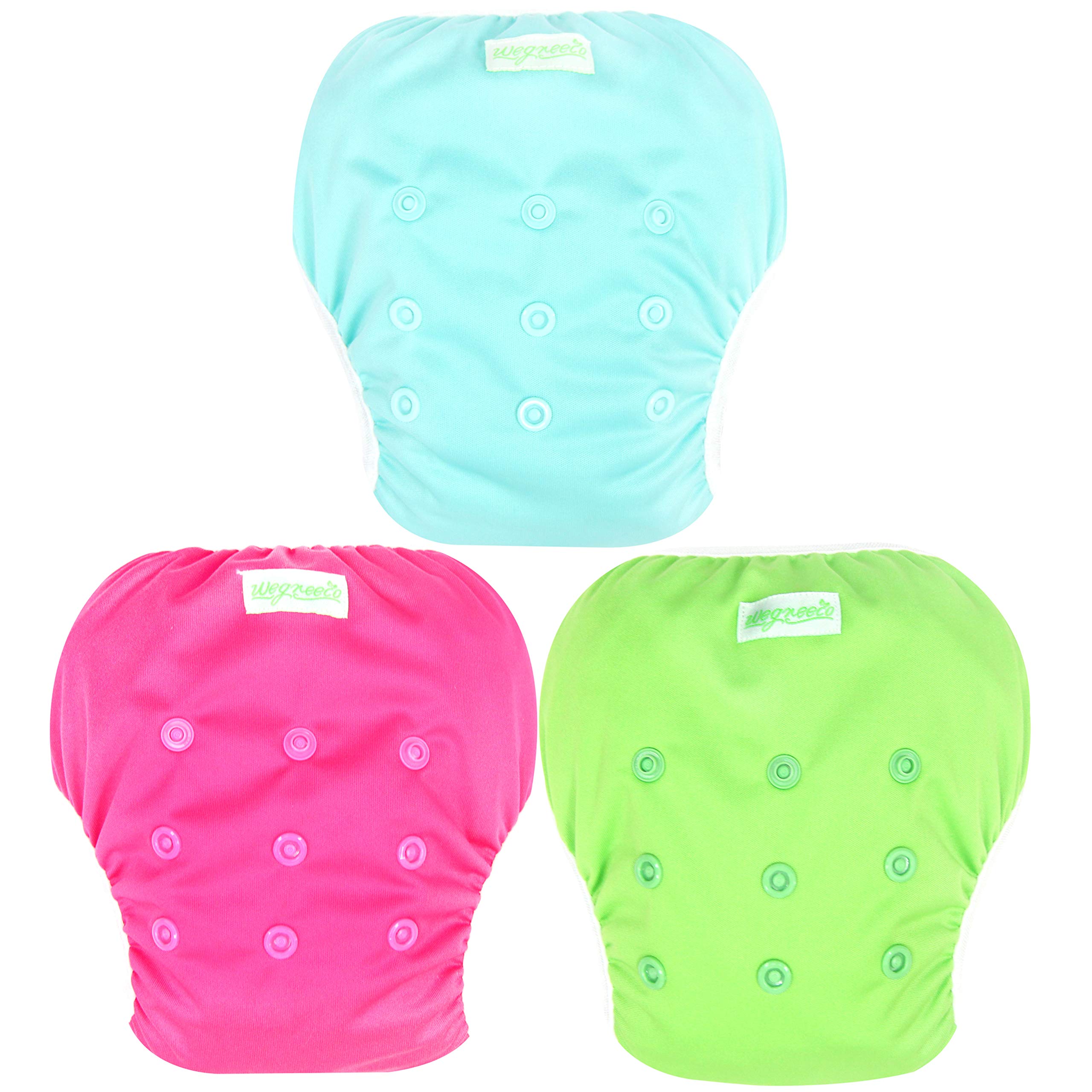 wegreeco Baby & Toddler Snap One Size Adjustable Reusable Baby Swim Diaper (Fresh, Large, 3 Pack)