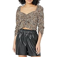 BCBGeneration Women's Fitted Crop Top Long Sleeve Ruched Bodice Sweetheart Neck Shirt