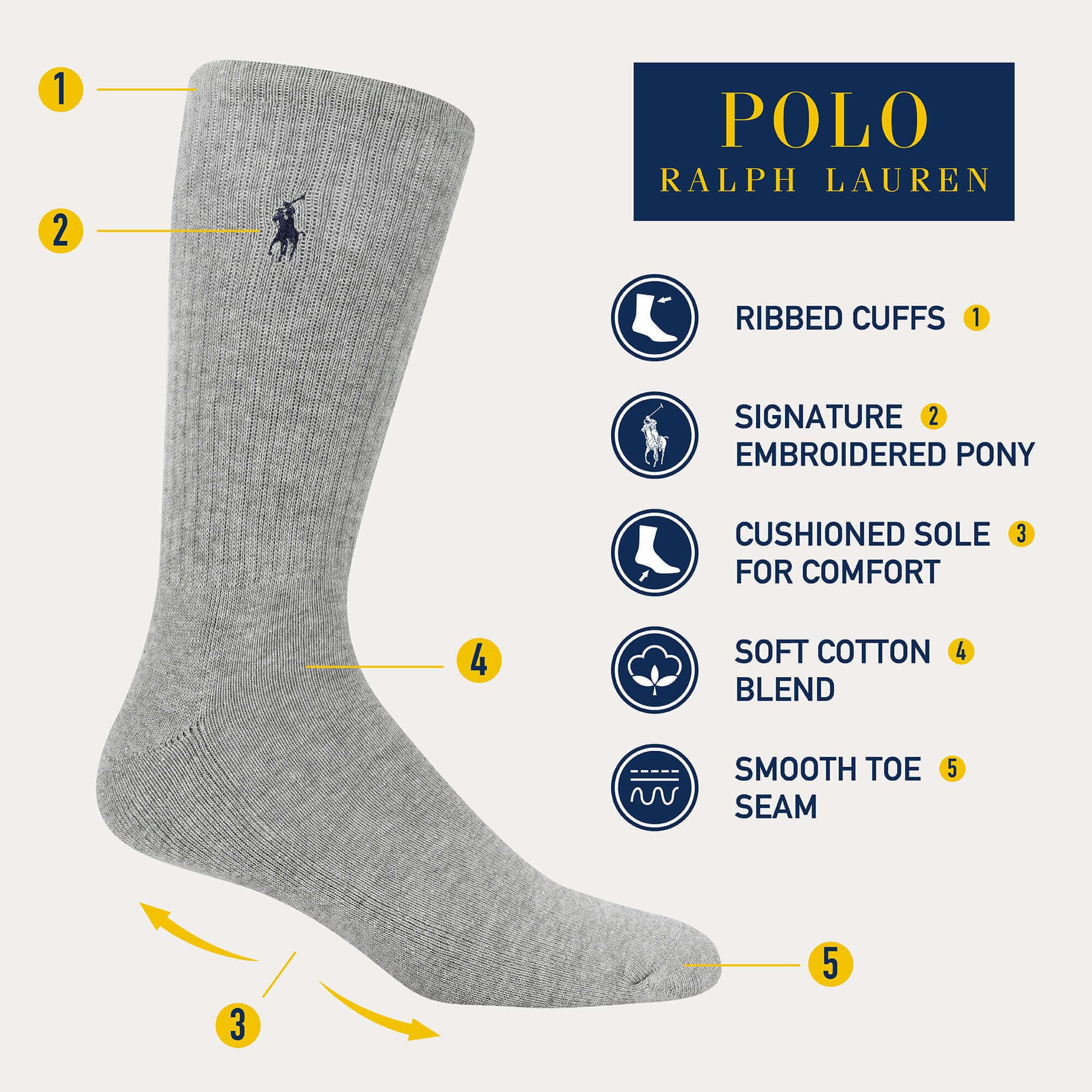 Mua POLO RALPH LAUREN Men's Classic Sport Solid Crew Socks - 6 Pair Pack -  Athletic Cushioned Cotton Comfort trên Amazon Mỹ chính hãng 2023 |  Giaonhan247
