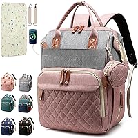 Diaper Bag Backpack Baby Bag, Baby Girl Boy Diaper Bag for Dad Mom with Pad, 16 Pockets, Pacifier Case, Large Diaper Bag Unisex for Travel(Pink Grey)