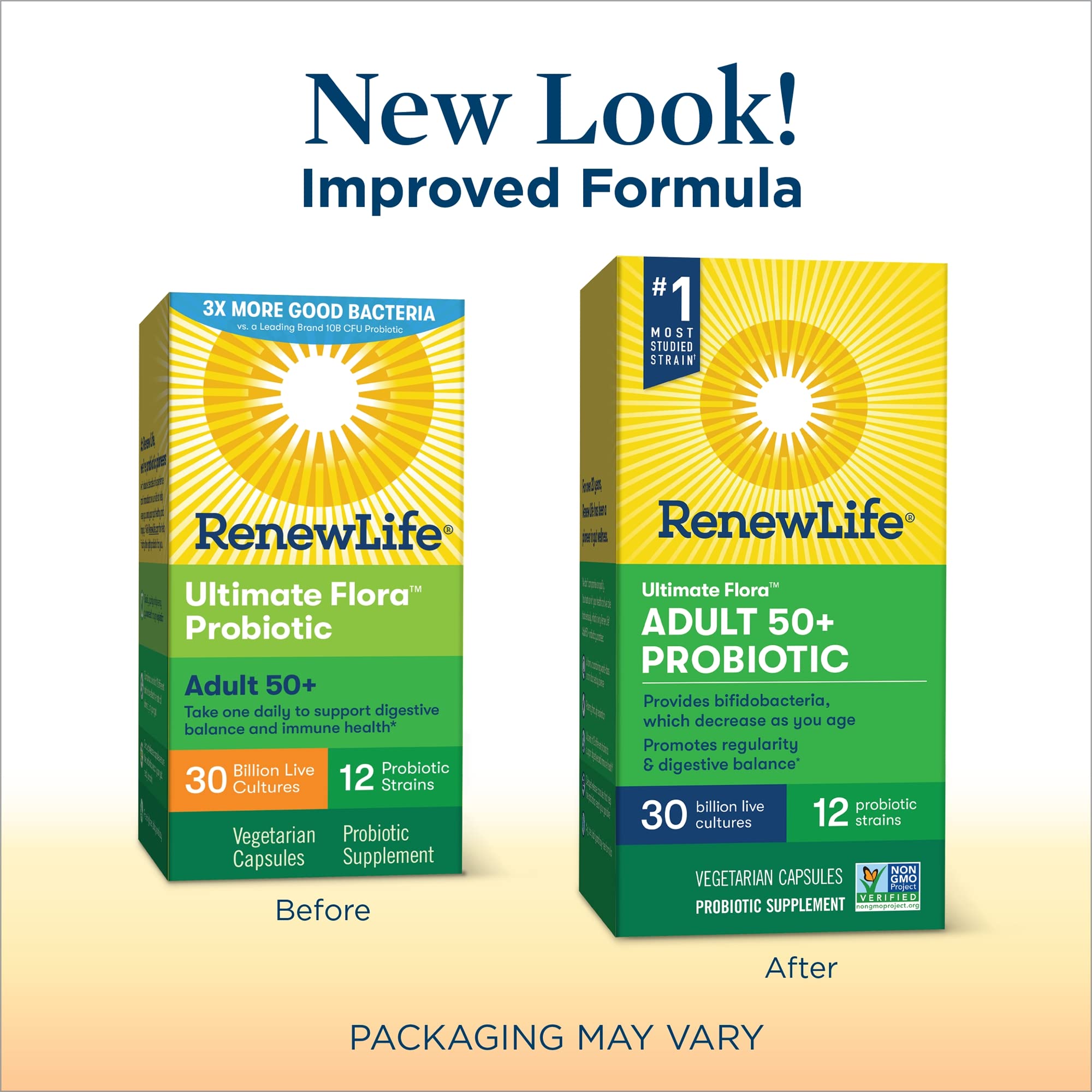 Renew Life Adult Probiotics 50+, 30 Billion CFU Guaranteed, Probiotic Supplement for Digestive & Immune Health, Shelf Stable, Gluten Free, Extra Care, For Men & Women, 60 Capsules