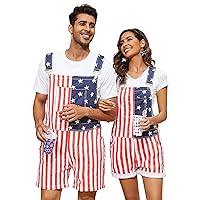 4th of July Gifts Men Women American Flag Overalls Denim Bibs USA Jumpsuit Red White and Blue Romper