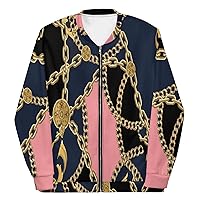Unisex Bomber Jacket For Women Men Streetwear Black Baroque Chain Gold