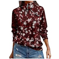 Christmas Shirts for Women 2023 Quarter Zip Snowflake Graphic T-Shirt Baggy Long Sleeeve Xmas Holiday Tops Blouses