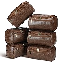 6 Pcs Groomsmen Gift Toiletry Bag Leather Toiletry Bag for Men with Hook Leather Wedding Gift Bag Groomsmen Proposal Bag with Side Handle Father Gift(Dark Brown)