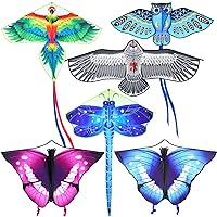 Leitee 6 Pack Large Kite for Kids and Adults Butterfly Kite for Kids Age 4-8-12 Dragonfly Owl Parrot Eagle Goldfish Kids Kite Easy to Fly for Kites Game Beach Outdoor Activities Gifts