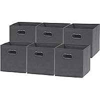 Simple Houseware Foldable Cube Storage Bin with Handle, Dark Grey - 6 Pack