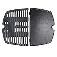 GGC Cast Iron Grate and Griddle Replacement for Weber Q100, Q120, Q140, Q1000, Q1400 Series Gas Grill, Grill Parts for Weber 7644, 6558