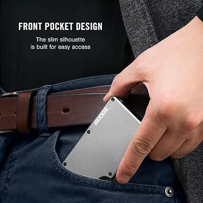 The Ridge Minimalist Slim Wallet For Men - RFID Blocking Front Pocket Credit Card Holder - Aluminum Metal Small Mens Wallets with Cash Strap (Gunmetal)