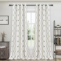 Cream Linen Textured Curtains 96 Inches Long for Living Room 2 Panel Grommet Room Darkening Light Filtering Curtains Geometric Embroidered Long Curtain Drapes, Neutral Rustic 96 inch Curtains 8 FT