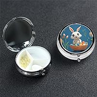 Cute Easter Bunny Print Pill Box Round Pill Case 3 Compartment Mini Medicine Storage Box for Vitamins Portable Pill Organizer Metal Travel Pillbox Pill Container for Pocket Purse Office