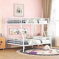 Full XL Over Queen Bunk Beds for Adults, Heavy-Duty Metal Bunk Bed Full XL Over Queen Size for Boys Girls Teens Bedroom Dorm,Can be Divided into 2 Beds,White
