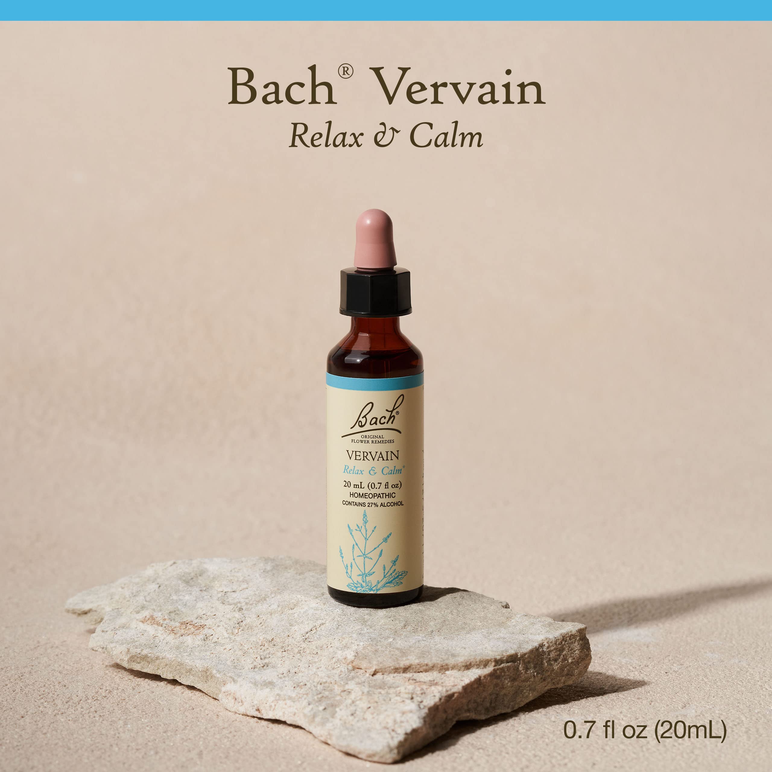 Bach Original Flower Remedies, Vervain for Relaxation and Calm, Natural Homeopathic Flower Essence, Holistic Wellness, Vegan, 20mL Dropper