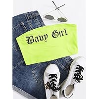 Women's Tops Sexy Tops for Women Shirts Letter Graphic Crop Tube Top Shirts for Women (Color : Green, Size : X-Small)