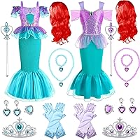 2 Pcs Princess Mermaid Costume Party Dress Carnival Halloween Birthday Dress Up with Accessories