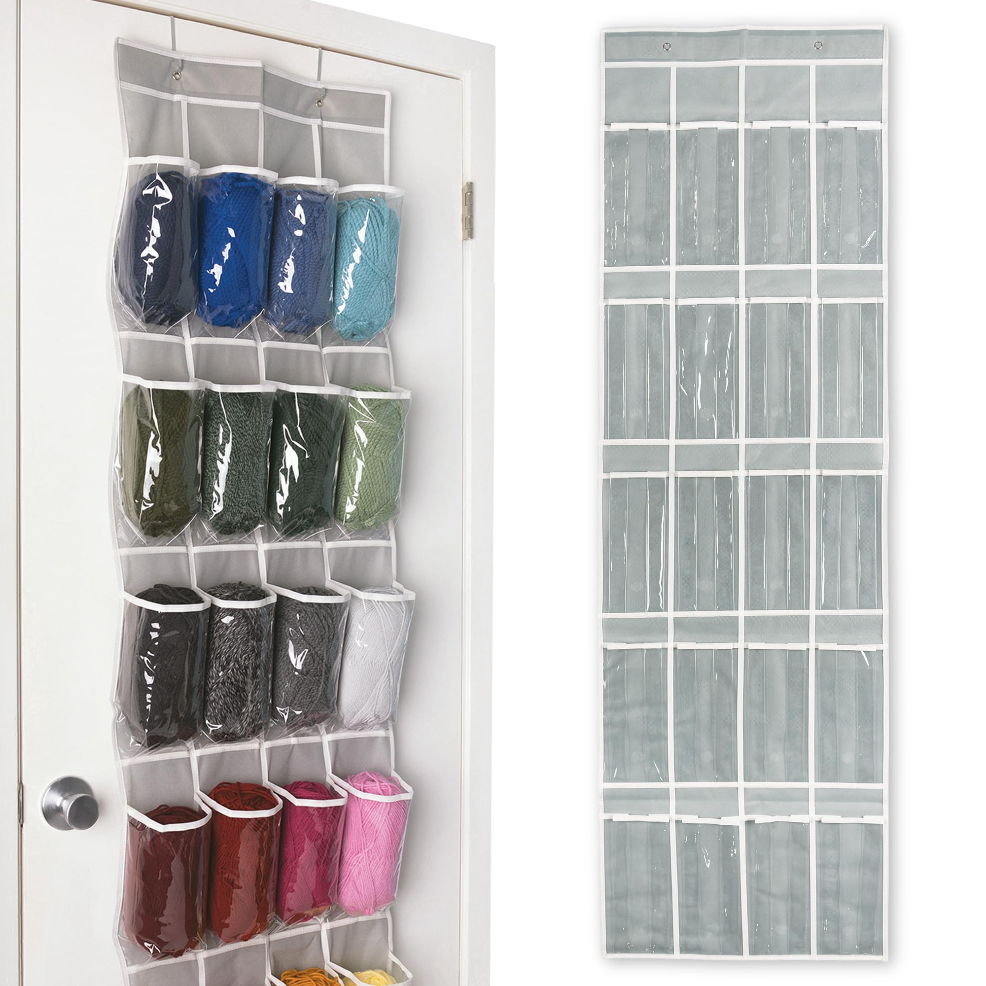 Samsill Over the Door Hanging Yarn Bag Holds 20 Skeins, Clear Expandable Compartments with Individual Holes Allow Easy Access to Yarn, Dustproof Crochet and Yarn Bag for Organizing Craft Supplies