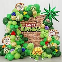 163Pcs Turtle Jungle Party Decorations Green Balloons Arch Garland Kit with Star Pizza Foil Balloons for Boys Birthday Turtle Birthday Dinosaur Jungle Safari Animal Wild Baby Shower One Party Supplies