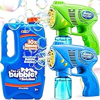 JOYIN 32 oz Bubble Solution Refills (up to 2.5 Gallon), 2 Bubble Guns with 2 Bottles Bubble Refill Solution, Bubble Machine for Toddlers 1-3 Bubble Blaster Party Favors, Summer Toy, Outdoors Activity