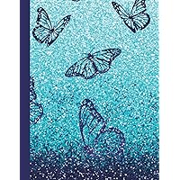 Butterfly Glitter Composition Notebook: 8.5 X 11 Standard College Ruled Paper Lined Journal, Navy Butterflies On Blue Glitter Cover - A Great Gift For First-year Students