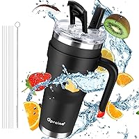 32oz Tumbler with Handle, Insulated Tumbler with 2-in-1 Lid and Straw, Stainless Steel Double Wall Vacuum Travel Coffee Mug Cup, Fit for Car Holder, Leak Proof, Dishwasher Safe, Black
