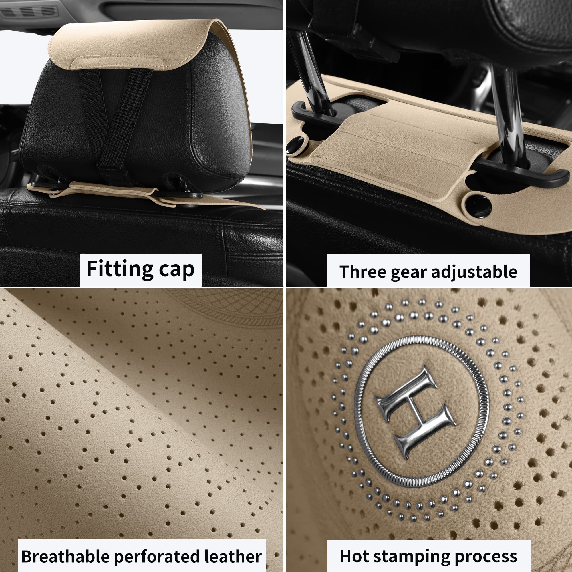 TAPHA Luxury Suede Leather Universal Car Seat Cover with Headrest, Ultra-Thin and Breathable, Highlight Car Interior with Suede Leather, 2 PCS for Front Seats (Beige)