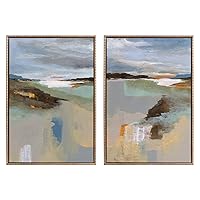 Kate and Laurel Sylvie Beaded Big Sur I and II Vintage Framed Canvas Wall Art Set by Nikita Jariwala, 2 Piece Set 23x33 Gold, Abstract Watercolor Landscape Art for Wall