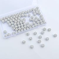 100PCS White Rhinestones Beads 10mm Pave Disco Ball Clay Beads Polymer Clay Rhinestone Beads Crystal Diamond Beads for Bracelet Necklace Earring Jewelry Making Christmas Decor