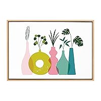 Kate and Laurel Sylvie Plant Play Framed Canvas Wall Art by Duchess Plum, 23x33 Natural, Colorful Floral Art for Wall