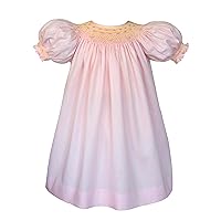 Hand Smocked Girls Pink Bishop Dress with Yellow Hand Smocking and Embroidered Roses for Easter Spring Summer Fall and Winter