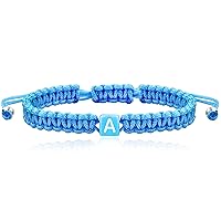 Uloveido Handmade Braided Blue String Bracelets Letter A-Z, Adjustable Woven Cuff Surfer Beach Wrap Bracelet Friendship