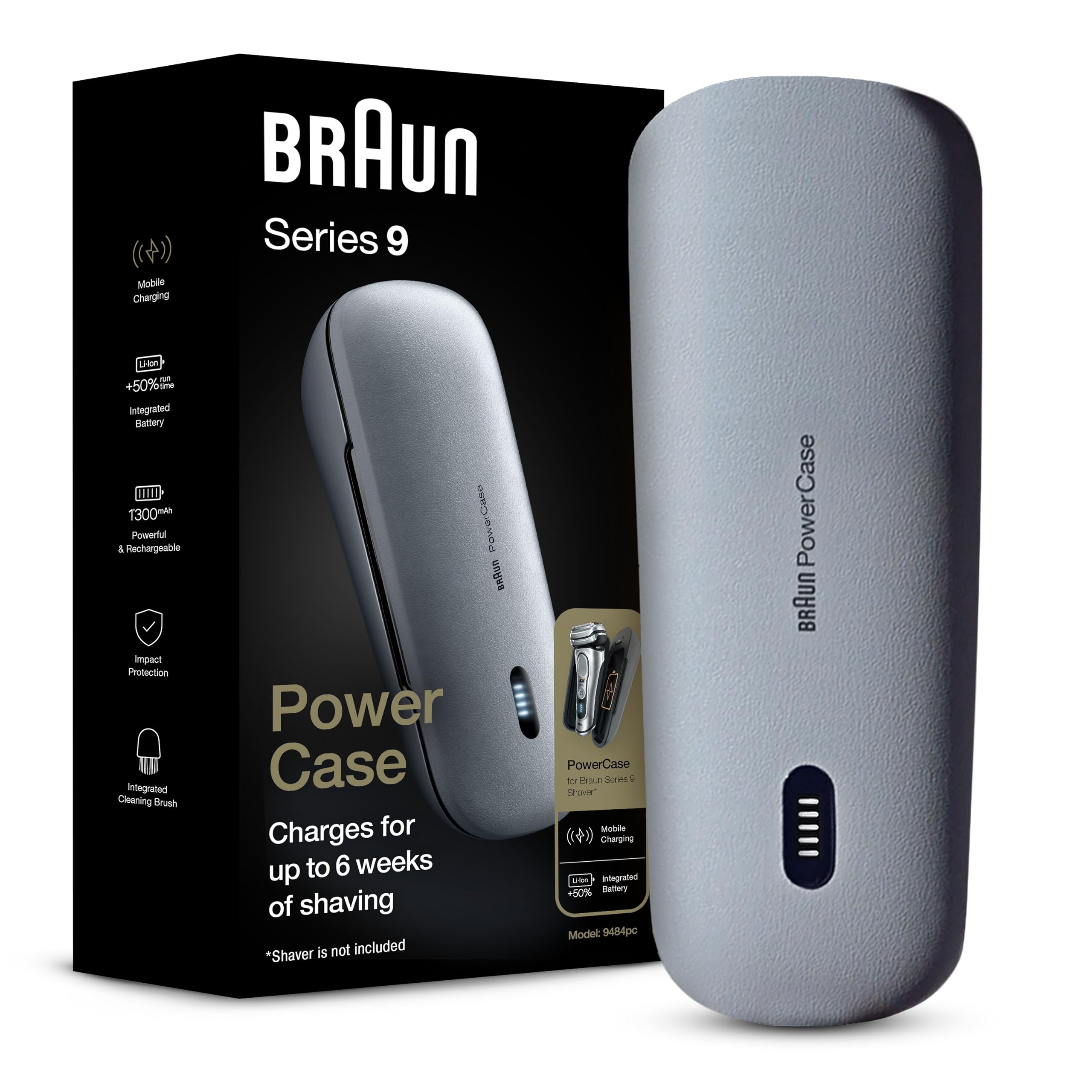 Braun Powercase for Electric Razors for Men, Compatible with Braun Series 9 Pro, Series 9 and Series 8 Electric Shavers, Portable Shaver Case, Charges for Up to 6 weeks