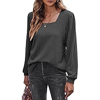 Zeagoo Long Sleeve Square Neck Shirts Lightweight Rib Knit Pullover Sweater Causal Loose Fit Tunic Blouse Top