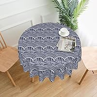 Blue Polynesian Maori Tribal Pattern Print Round Tablecloth 60 Inch Table Cloth Circular Table Cover for Dining Kitchen Banquet Dinner